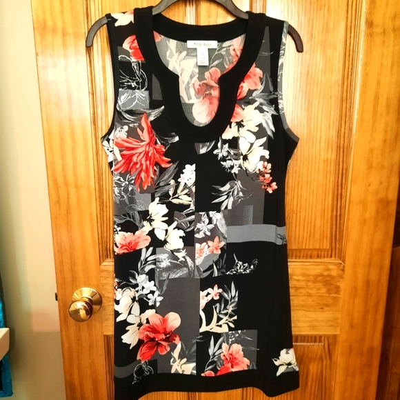 White House Black Market Tops - White House Black Market, Medium, black, orange, and gray, sleeveless, tunic